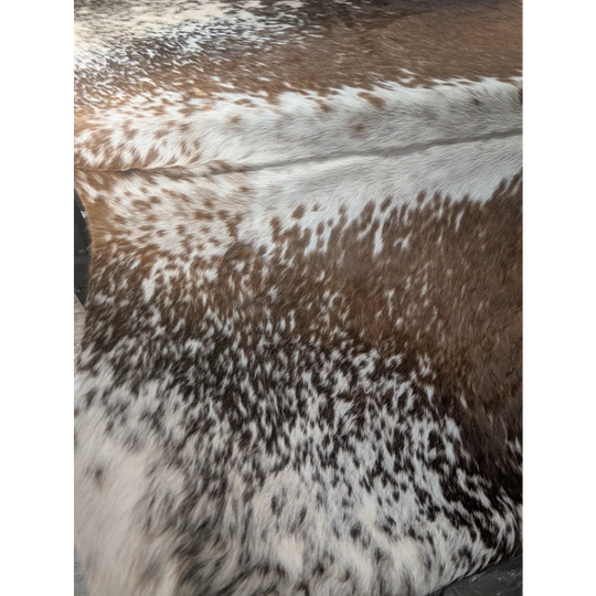 Extra large cowhide rug SaltPepBRN #87 with brown white spots and leather texture