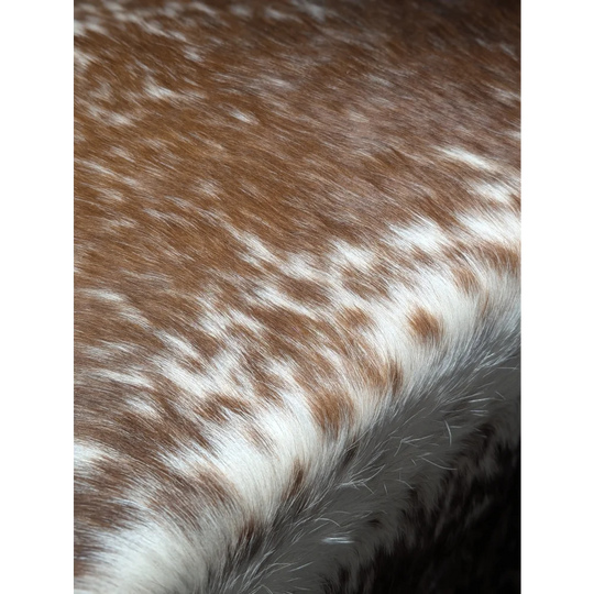 Extra large cowhide rug with brown white speckled fur, 99x86 inches
