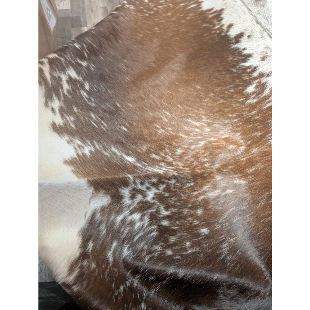 Extra large cowhide rug with brown white speckled faux fur plush throw 99x86