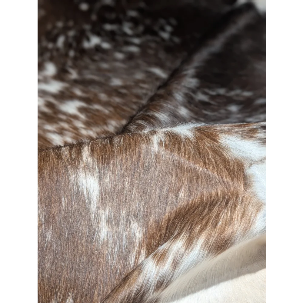 Extra large cowhide rug in brown white spots, soft plush texture