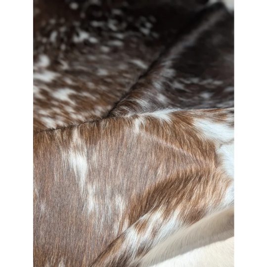 Extra large cowhide rug in brown white spots, soft plush texture