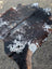 Brown and white spotted large cowhide rug with natural leather texture featuring unique characteristics and rustic charm