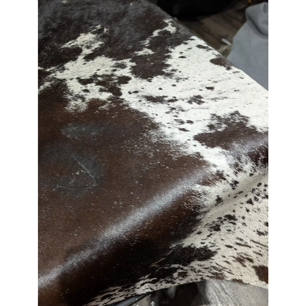Extra large cowhide rug SaltPepTRI #263 with brown white patches, soft underfoot