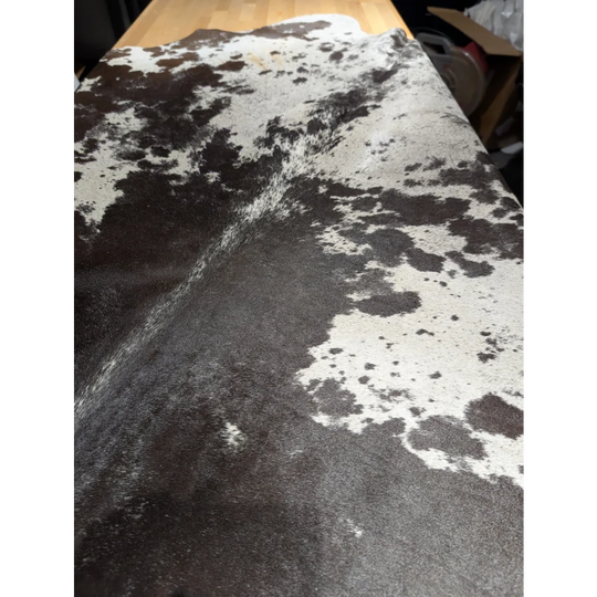 Extra large cowhide rug with black and white patches, soft underfoot