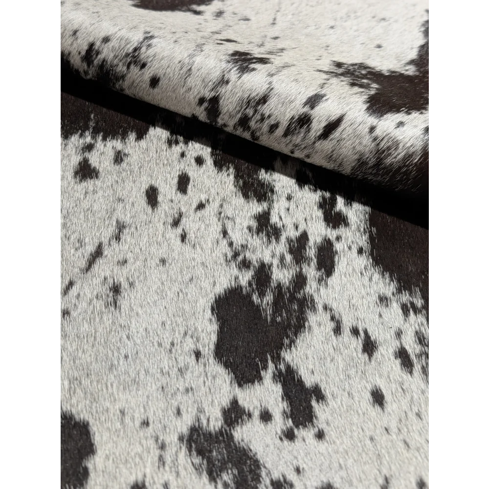 Extra large SaltPepTRI #263 cowhide rug with black and white spots, soft underfoot