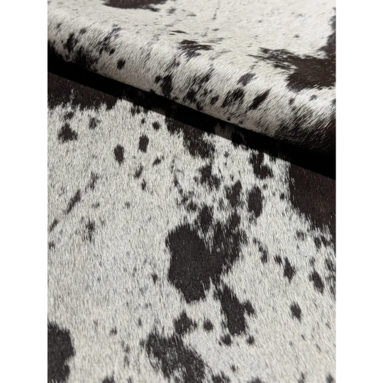 Extra large SaltPepTRI #263 cowhide rug with black and white spots, soft underfoot