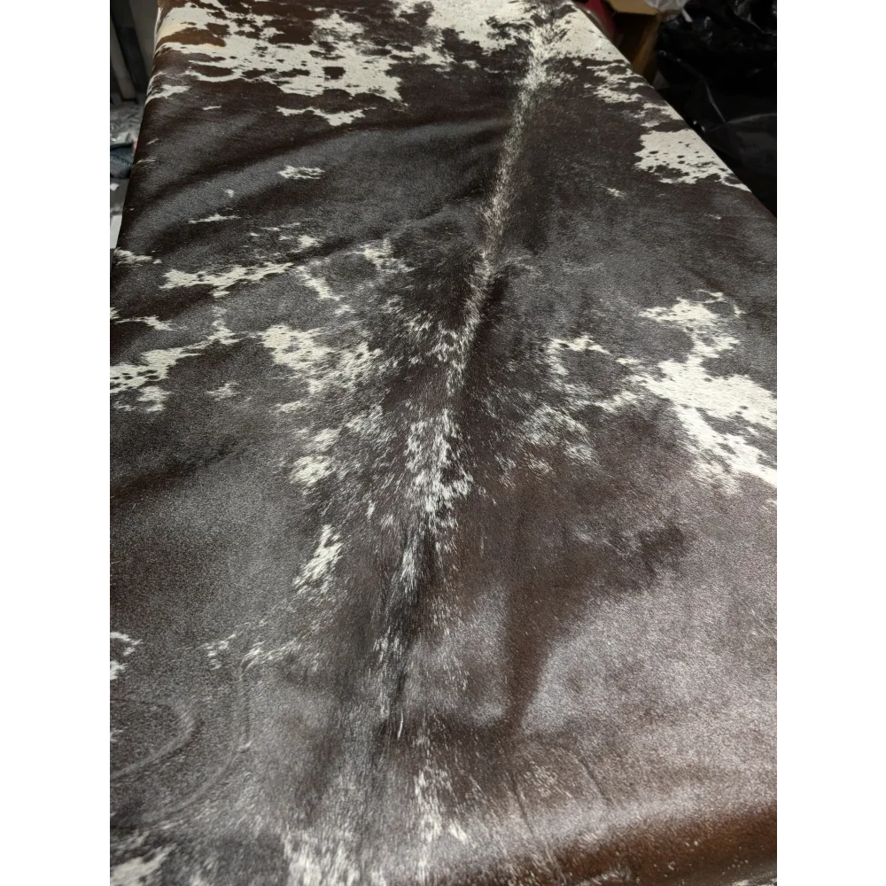 Extra large cowhide rug SaltPepTRI #263 with brown white spots, soft underfoot