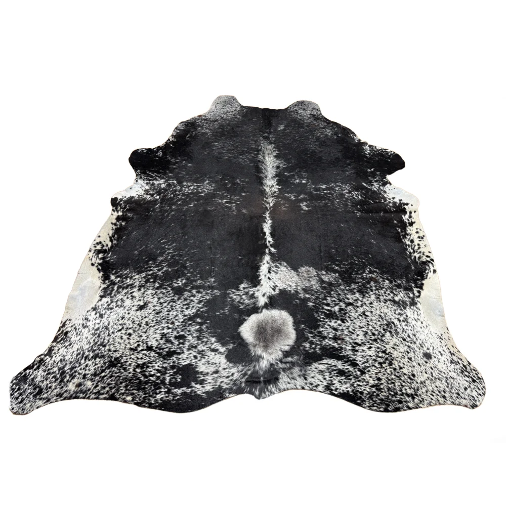 Extra large black and white cowhide rug saltpep tricolour 479 with natural fur texture and rustic charm arriving soon