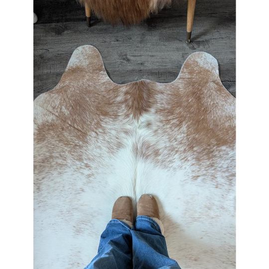 Soft large cowhide rug salty2 with brown and white natural fur texture by angus oliver perfect for beautiful rugs