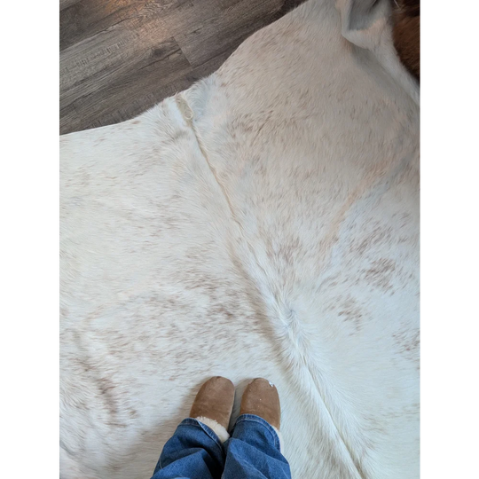 Soft large cowhide rug salty 2 with white and natural brown speckles perfect for beautiful rugs by angus oliver