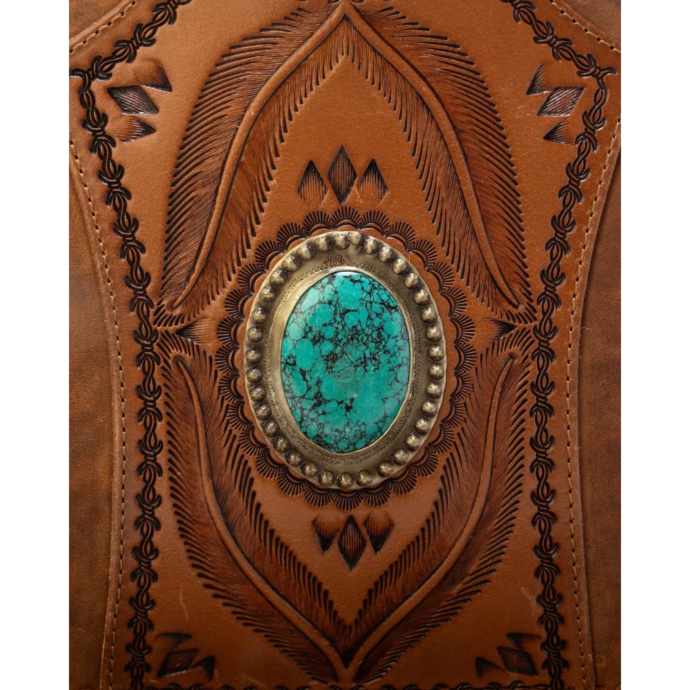 Sedona tassle bag in saddle brown with turquoise stone