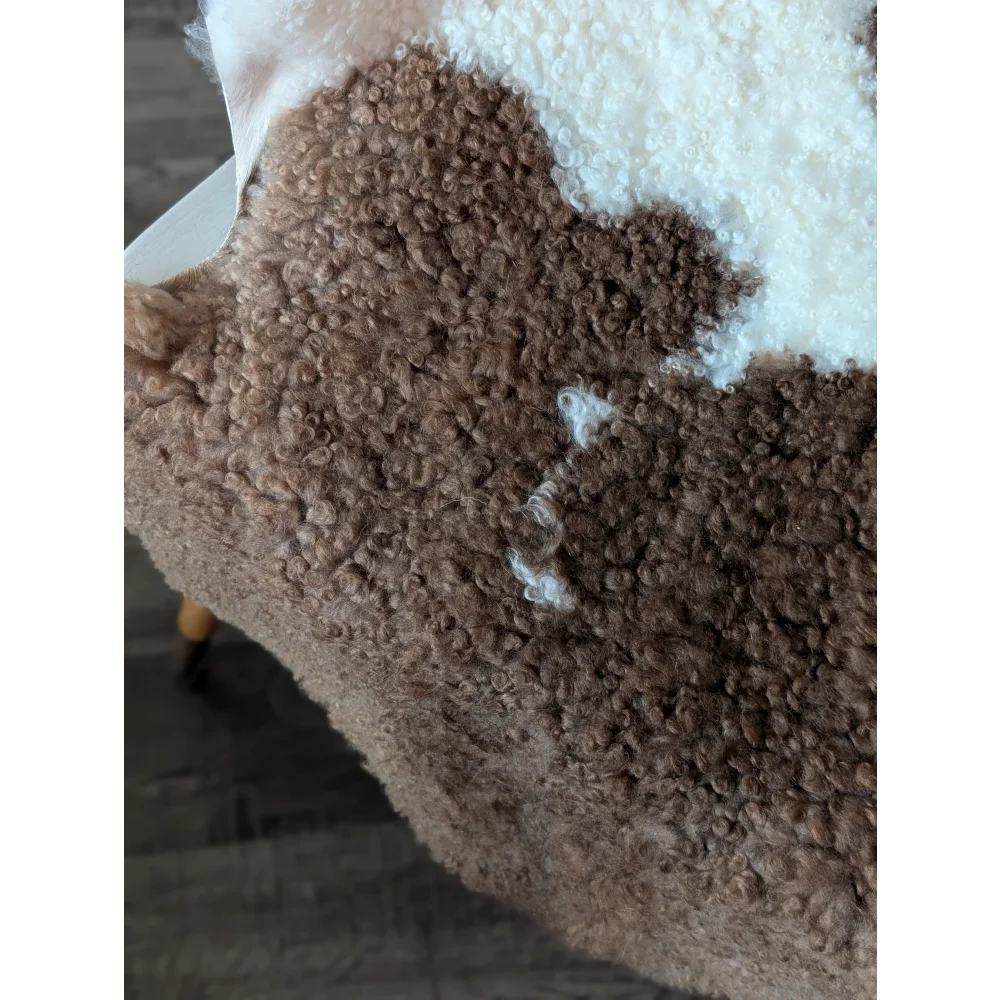 Brown and white curly fleece highland spotted sheepskin blanket tibet highland spotted grade a 41x26.5 inches
