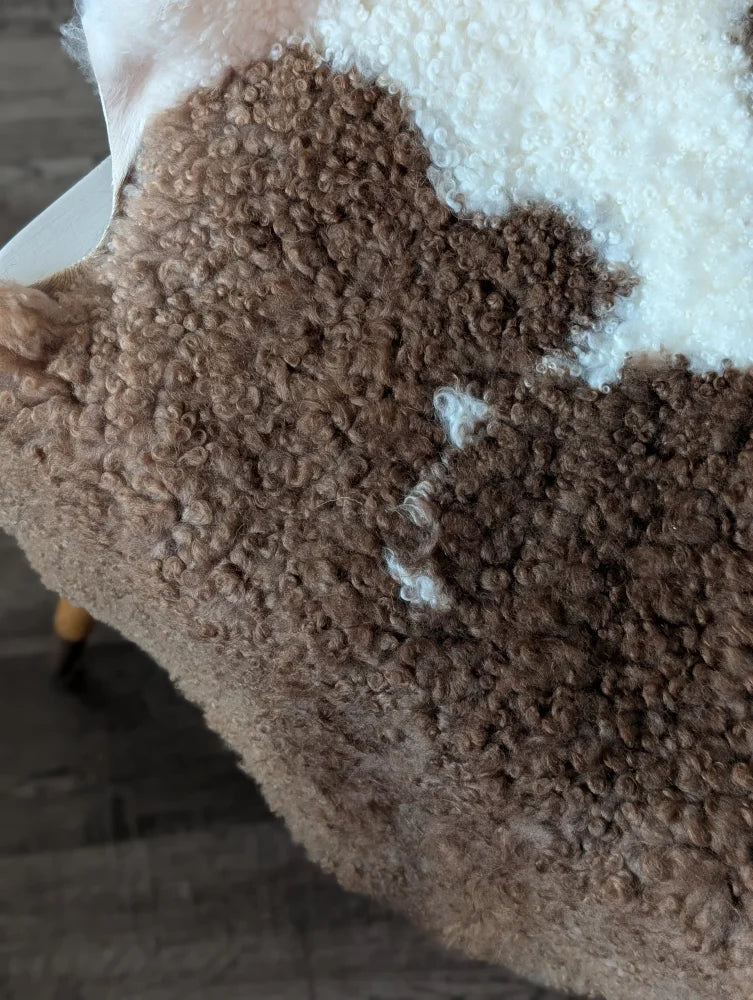 Brown and white curly fleece highland spotted sheepskin blanket tibet highland spotted grade a 41x26.5 inches