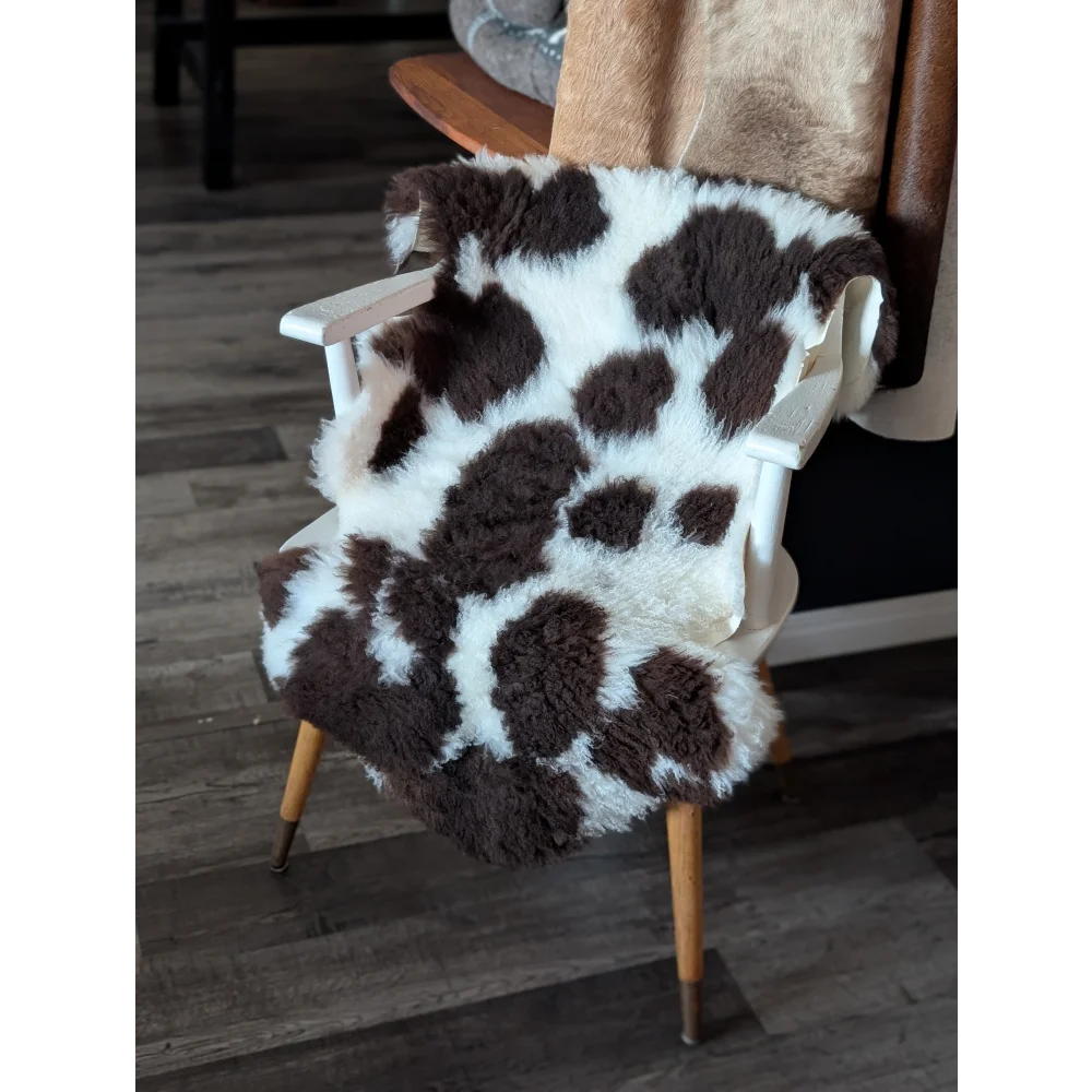 Brown and white cow print tibet highland spotted sheepskin chair cover 39 by 25 inches grade a quality
