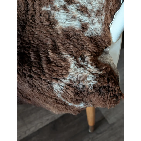 Cozy brown and cream highland spotted sheepskin rug with soft textured surface made from tibet highland spotted grade a wool