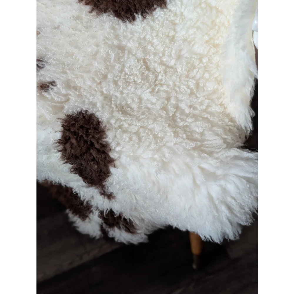 White and brown cow print faux fur throw blanket made of tibet highland spotted sheepskin grade a, 44 by 26 inches