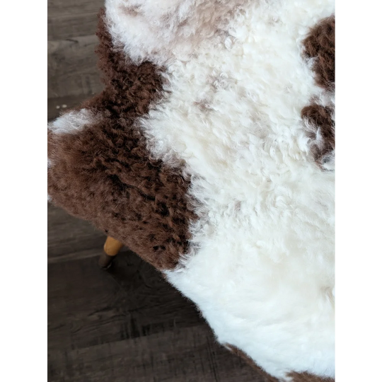 Plush curly white and brown highland spotted sheepskin rug 39 x 25 made from grade a tibet highland spotted wool