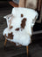 White and brown fluffy highland spotted sheepskin chair cover made from grade a tibet highland spotted sheepskin