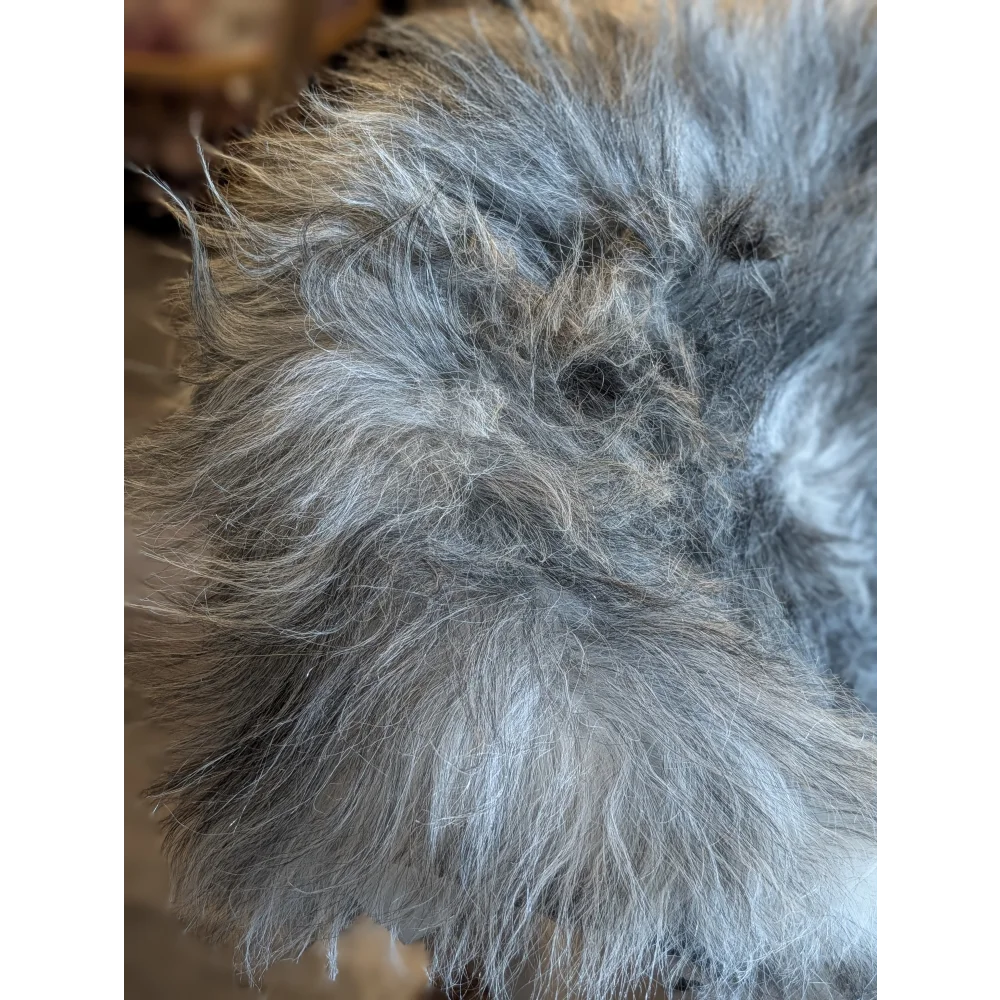 A massive 54 x 33 inch icelandic sheepskin throw in natural grey with soft double icelandic wool and shaggy texture