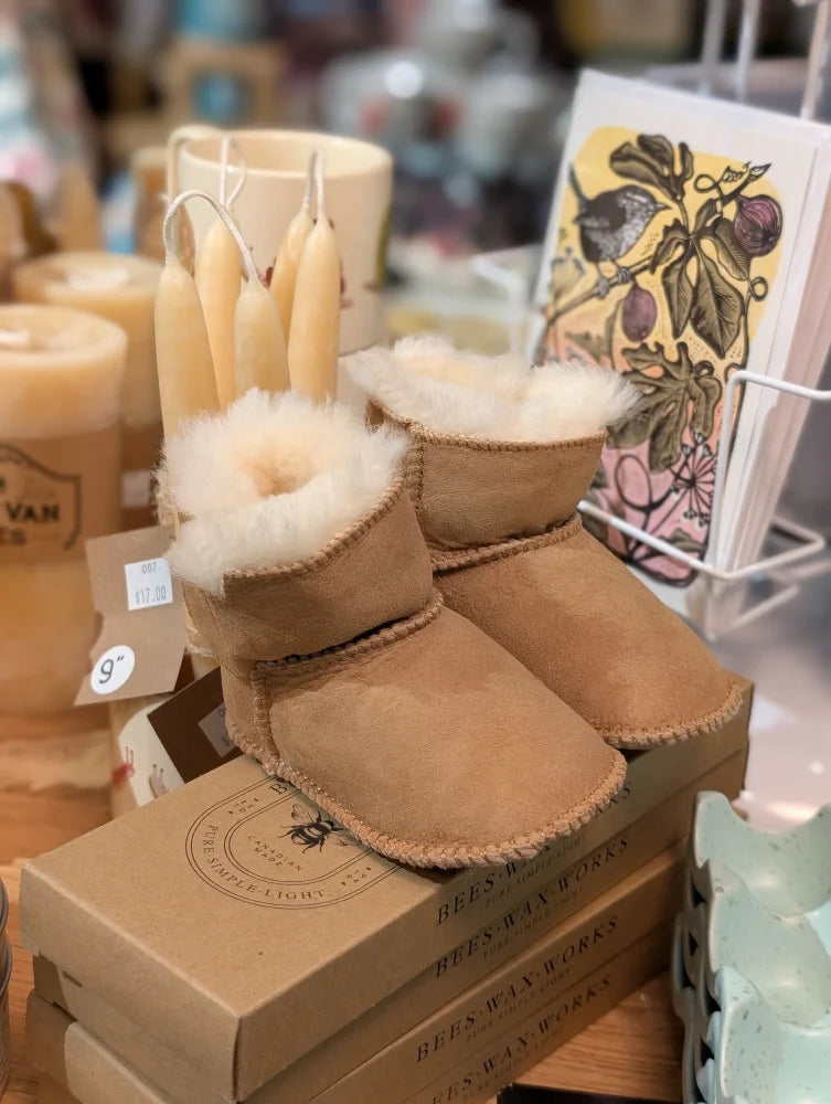 Tan UGG classic shearling sheepskin baby booties for babies