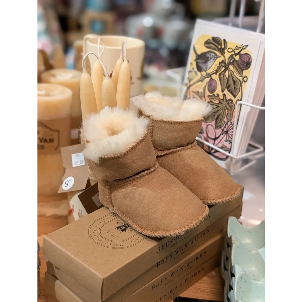 Tan UGG classic shearling sheepskin baby booties for babies