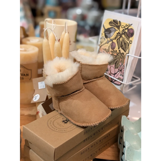 Tan UGG classic shearling sheepskin baby booties for babies