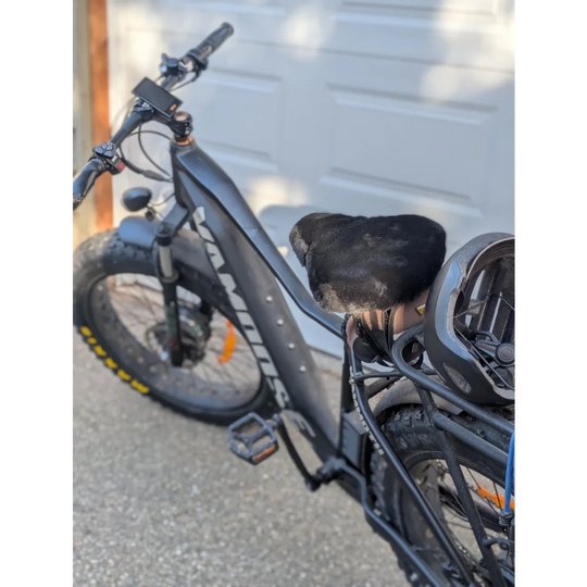 2019 Specialized Turbo Levo ebike with sheepskin bicycle seat cover