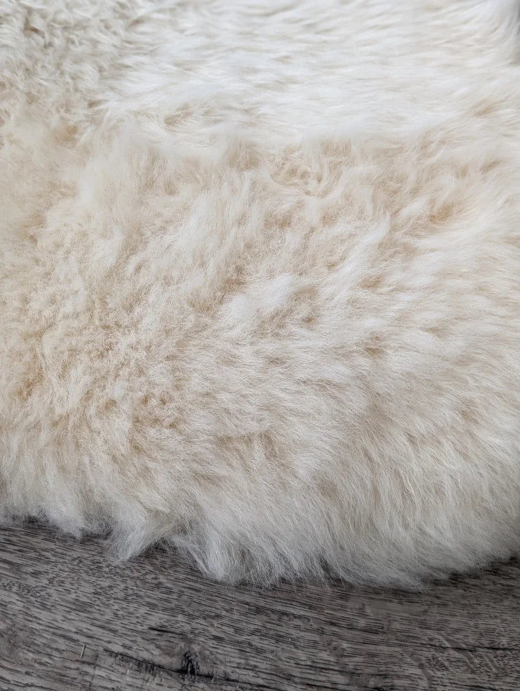 Soft white fluffy sheepskin throw with Eucalan wash in Sheepskin Care Pack