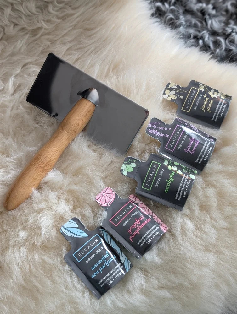 L’Occitane black palette with wooden handle, silver mirror in sheepskin care pack