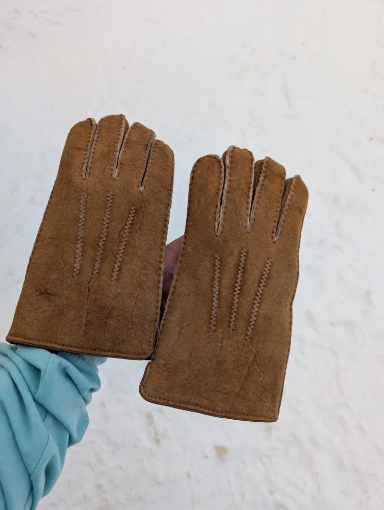 Brown suede sheep’s wool gloves by Angus Oliver from Canada