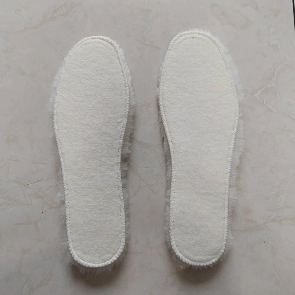 White fluffy sheepskin insoles made from Merino sheepskin for comfy sheepskin shoes