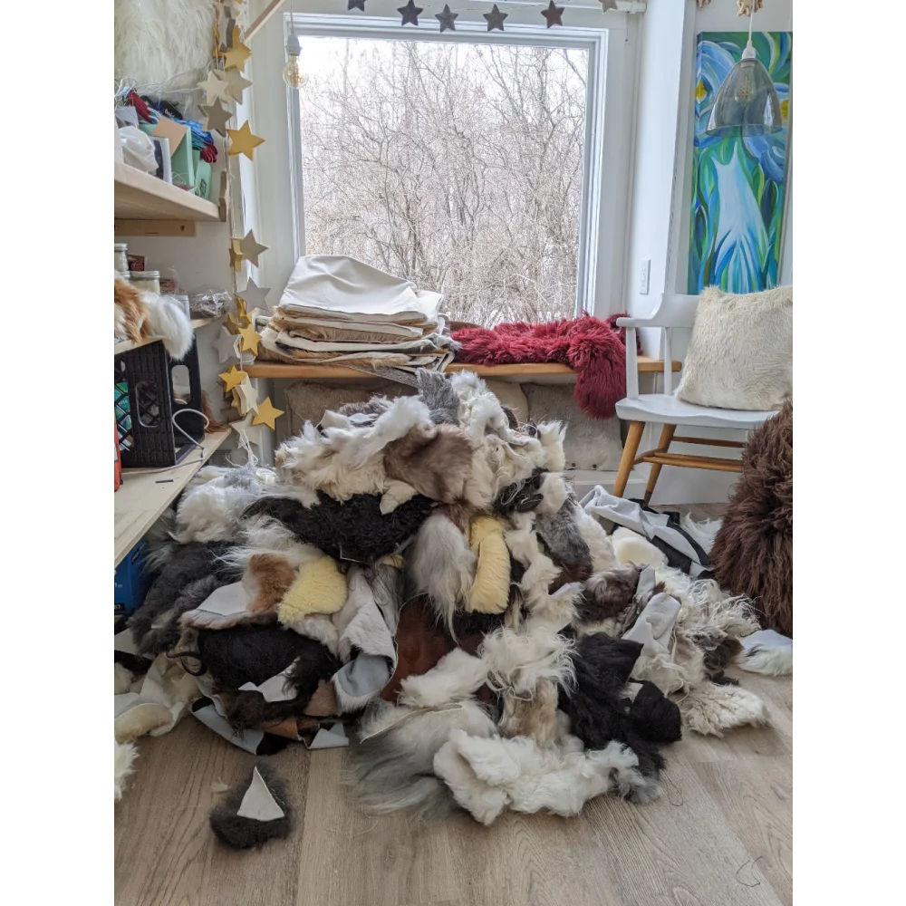 Colorful sheepskin scraps fur pile for crafters