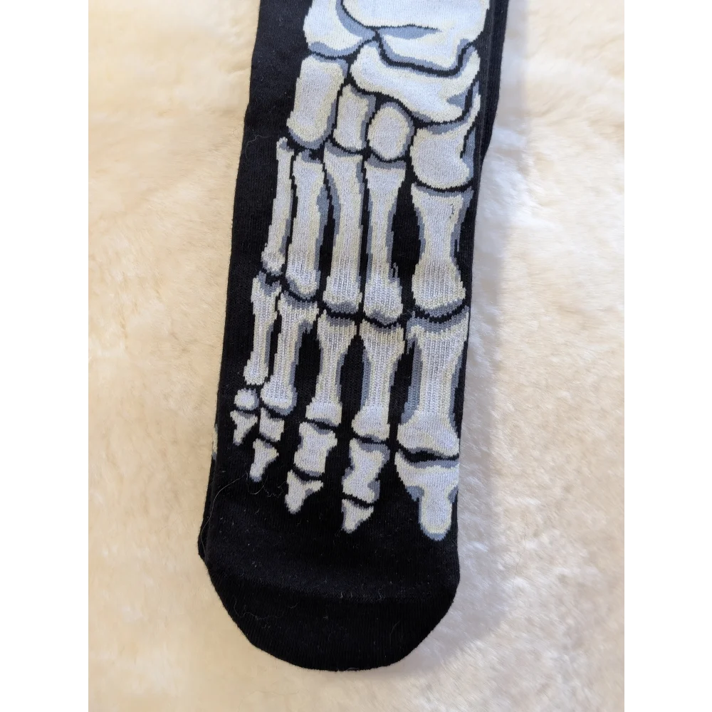 Black and white cotton skeleton hand good luck socks