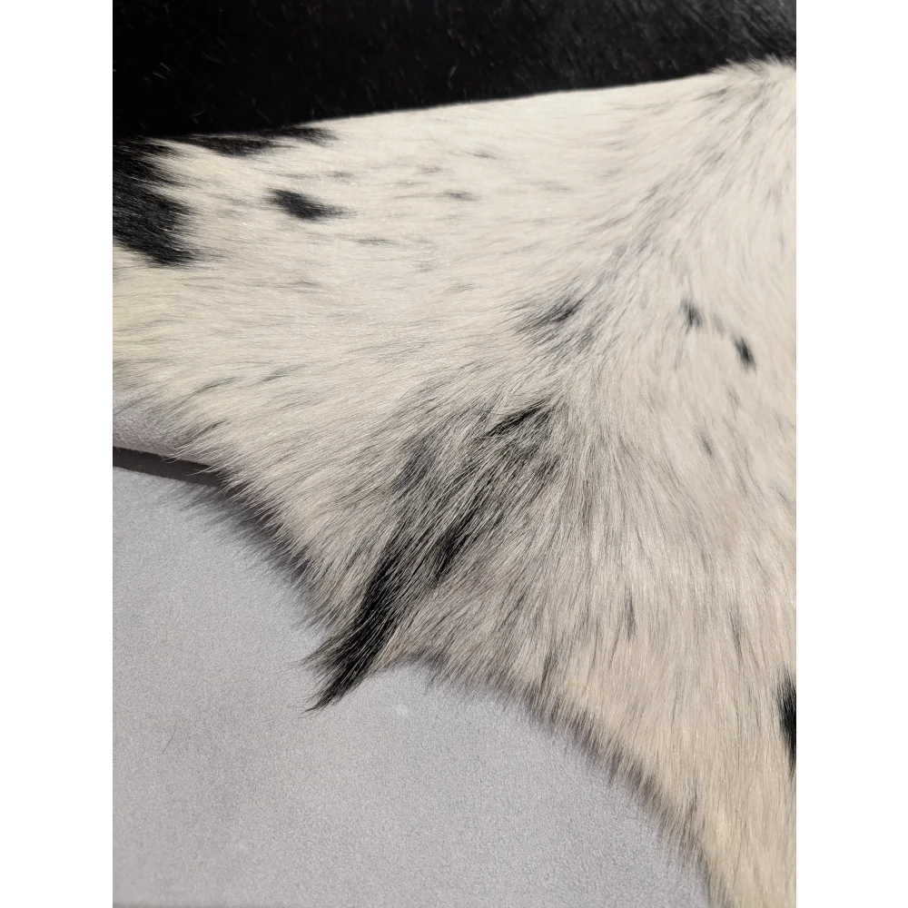 Soft underfoot black and white spotted cowhide rug, 85x75 inches