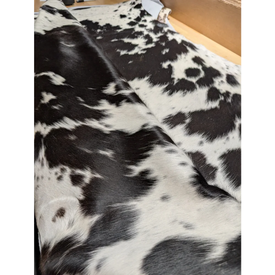 Small large cowhide rug with unique natural fur texture, 85.5 x 72 inches