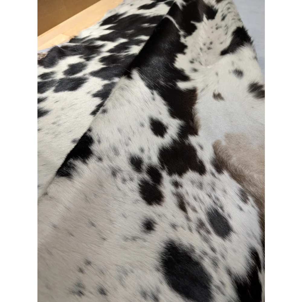Small large cowhide rug with unique black white spots, 85.5x72 inches