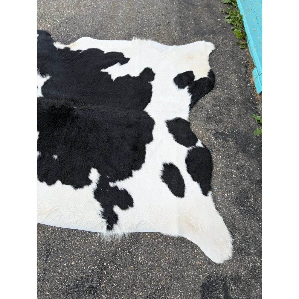 Large cowhide rug with black and white patches, natural leather texture, SMSp#385