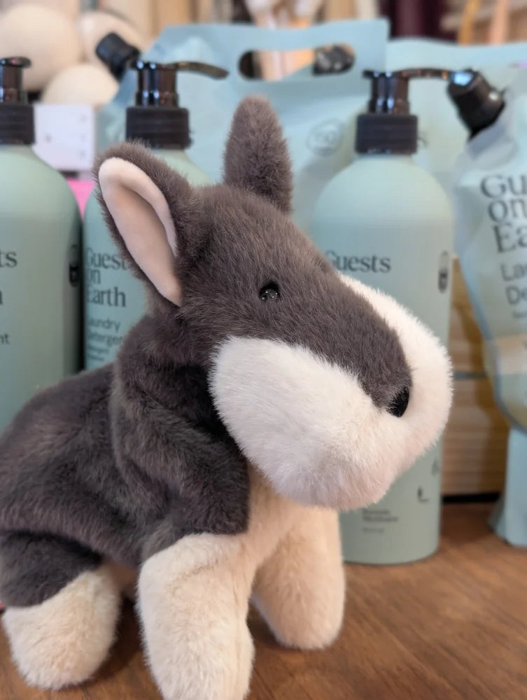 Snuggable wayne the wolf plush gray and white stuffed animal with soft fluffy fur perfect as a dachshund toy