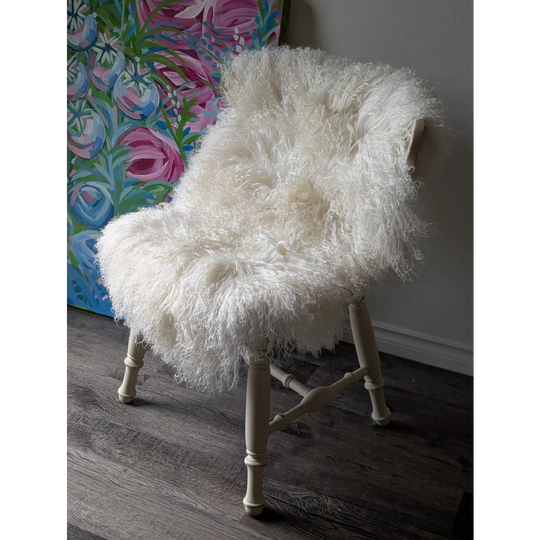 Gorgeous Angus Oliver Mongolian sheepskin chair with wooden legs