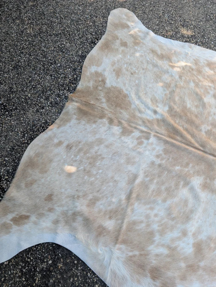 Large cowhide rug ss835 with beautiful rustic charm features soft natural-toned gray and tan mottled fur patches