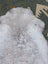 A large 44 x 33 inch soft long wool icelandic sheepskin rug with fluffy white and subtle grayish tones by angus oliver