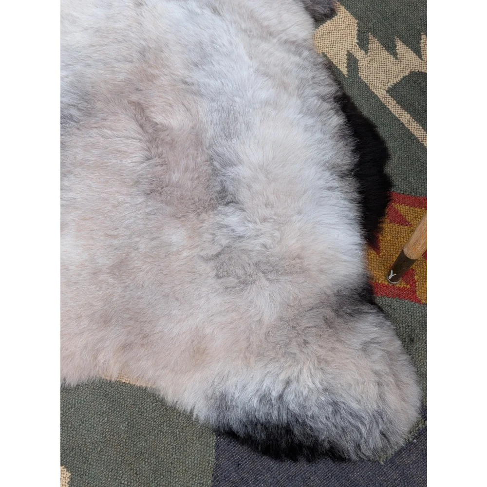 Large 44 by 31 gray soft fluffy icelandic sheepskin rug with natural texture by angus oliver