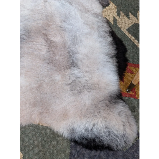 Large 44 by 31 gray soft fluffy icelandic sheepskin rug with natural texture by angus oliver