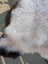 A soft fluffy gray icelandic sheepskin rug with long wool and natural edges from angus oliver measure 43 by 31 inches