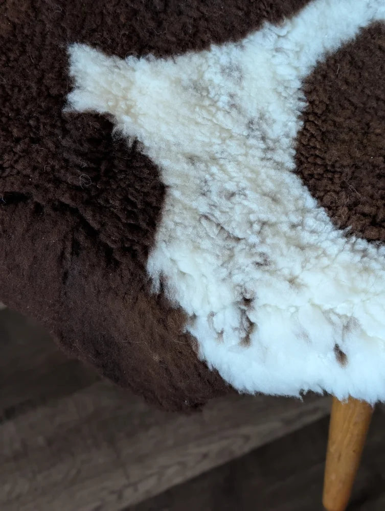 Cozy brown and white tibet highland spotted grade a- sheepskin rug with soft fluffy texture by nat’s grade