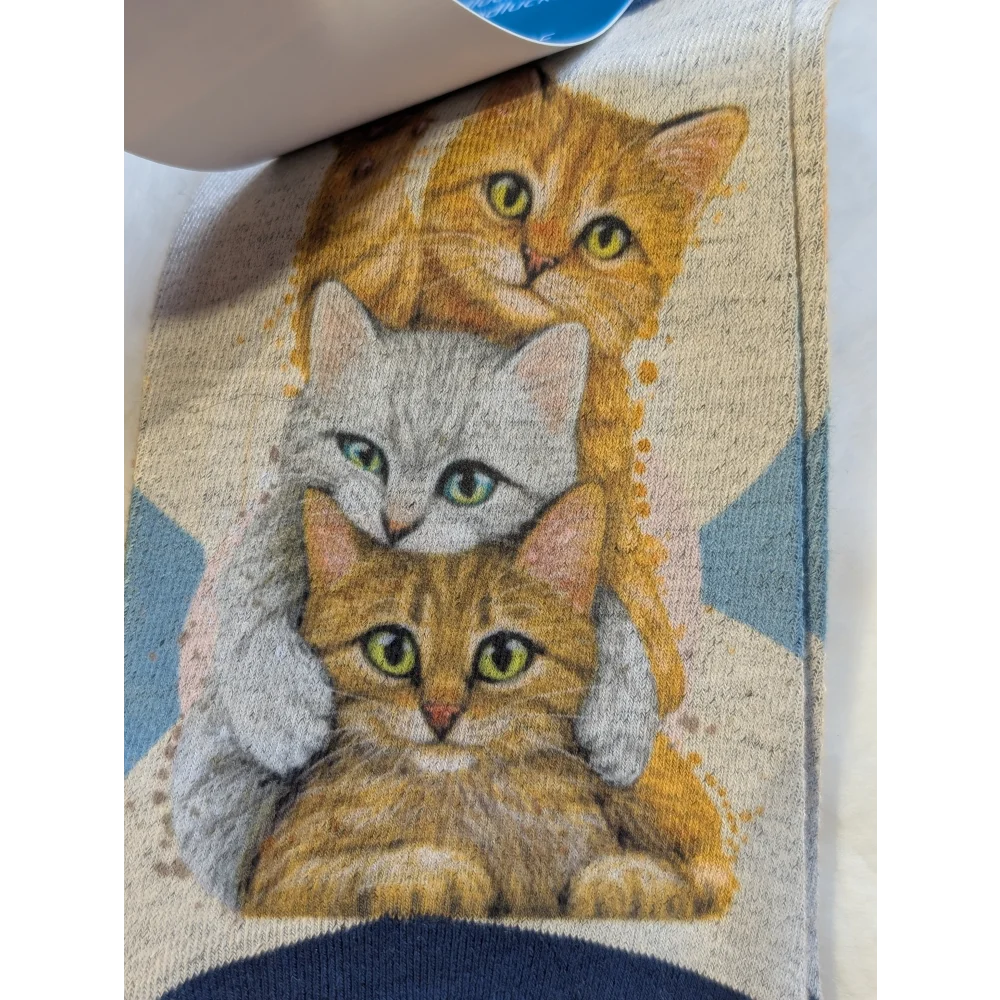 Stacked Cats orange and gray cat kitchen towel by Good Luck Socks