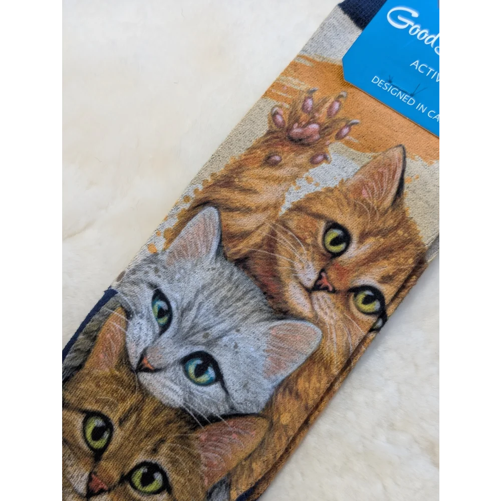 Stacked Cats wallet by Good Luck Socks with orange gray cats