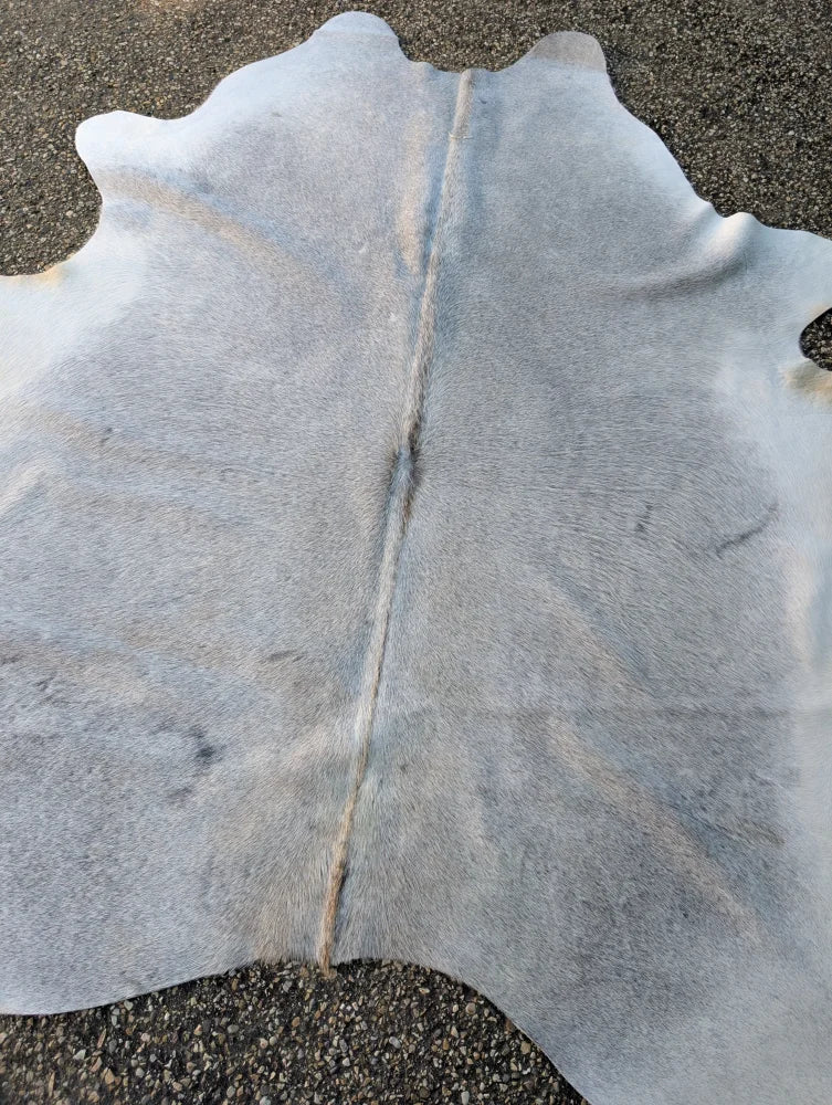 Large lovely grey cowhide rug sun12 78 x 70 with soft fuzzy surface and unique natural texture variations