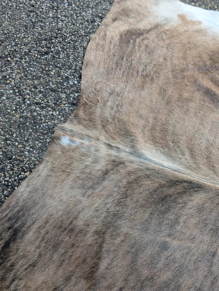Large brown and gray cowhide rug with natural fur texture and unique characteristics lovely cowhide rug sun20 74.5 x 72