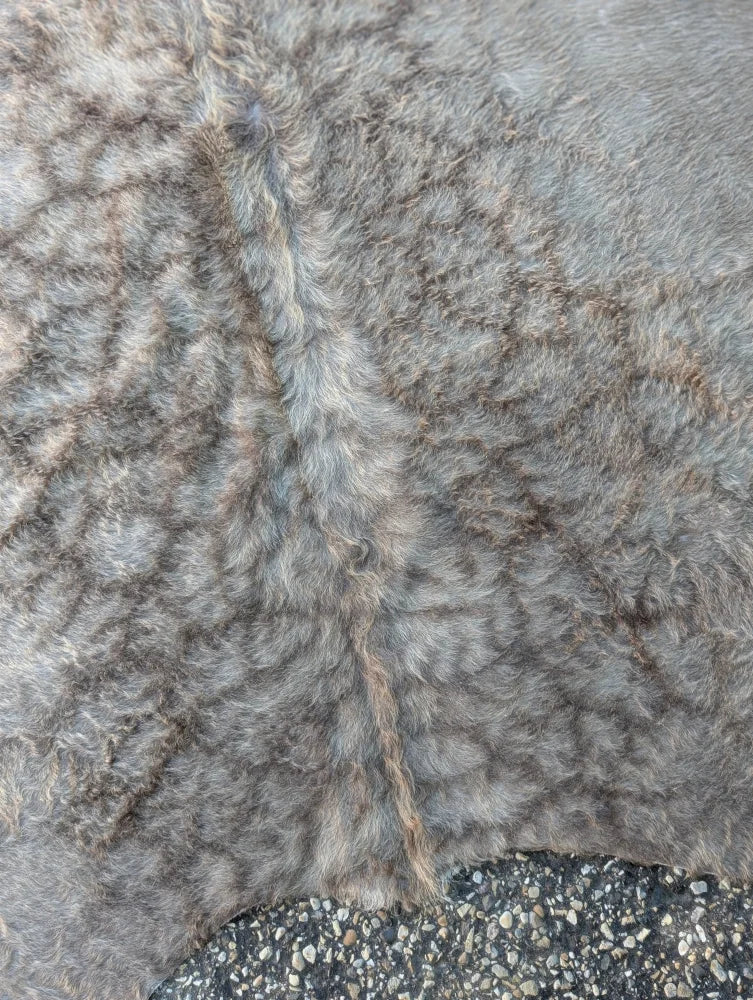 Sun4 78 x 64 large cowhide lovely cowhide rug with thick curly gray sheepskin and unique natural texture